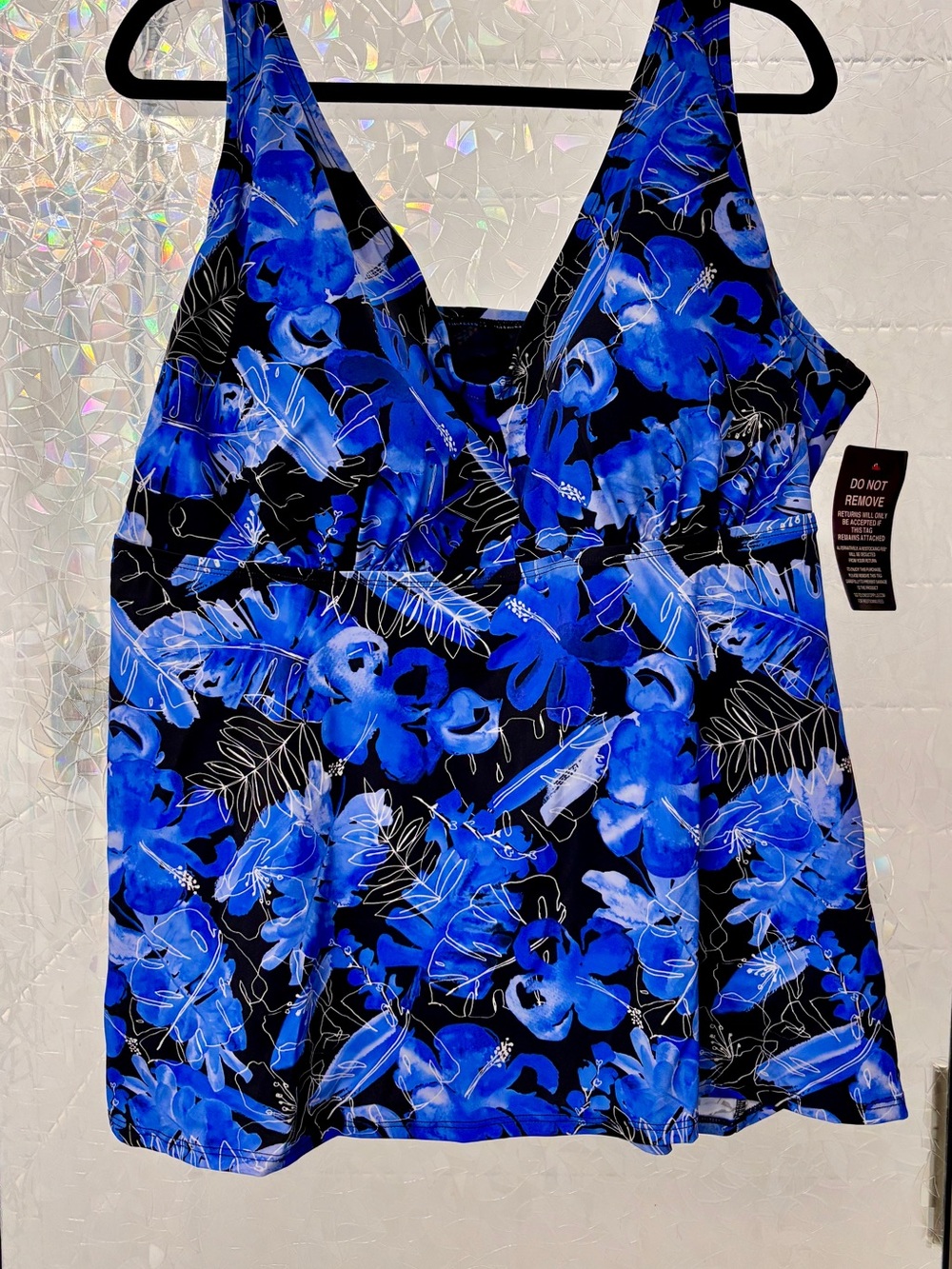 Swimsuits For All Blue Floral V-Neck Tankini Top